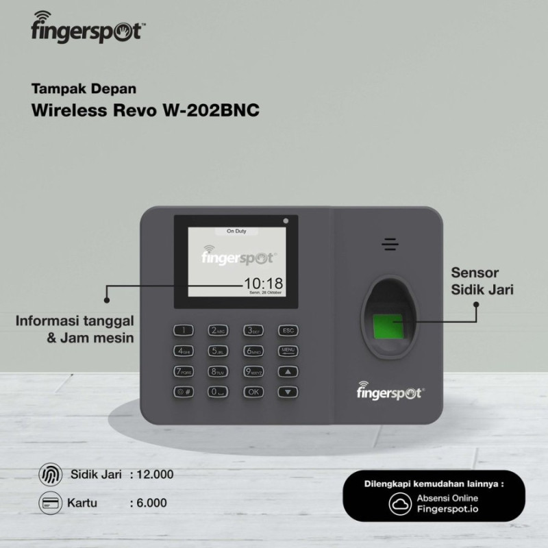 Mesin Absensi Sidik Jari Kartu Fingerspot - Revo W 202BNC WiFi