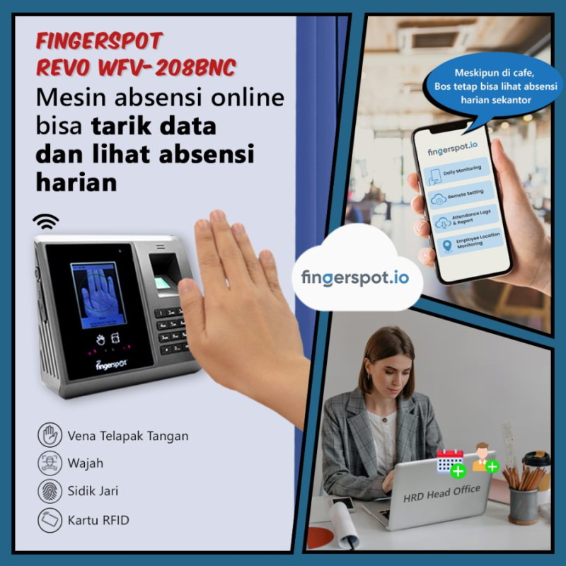 Mesin Absensi Telapak Vein Wajah Sidik Jari WiFi - Revo WFV-208BNC