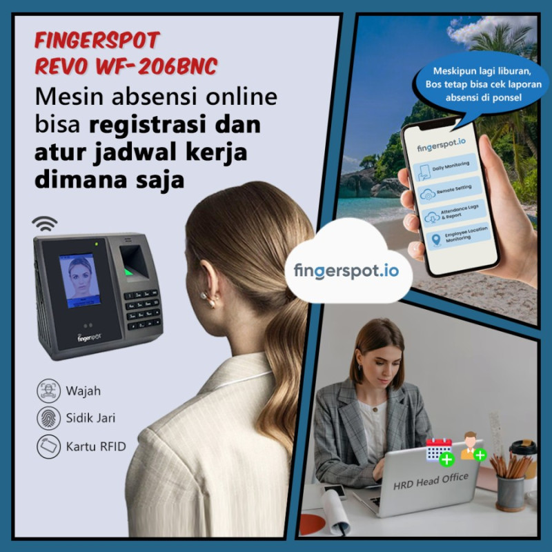 Mesin Absensi Wajah Sidik Jari Fingerprint WiFi - Revo WF-206BNC